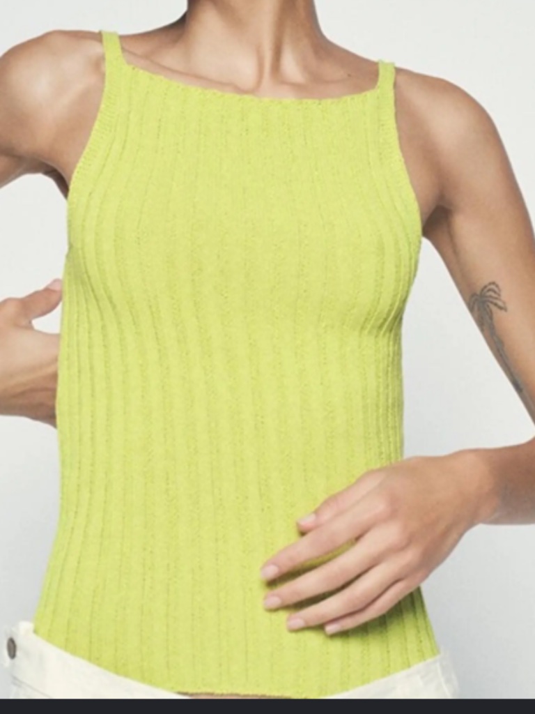 Zara Ribbed Knit Sleeveless Spaghetti Strap Tank Top Lime Size Small Nwt